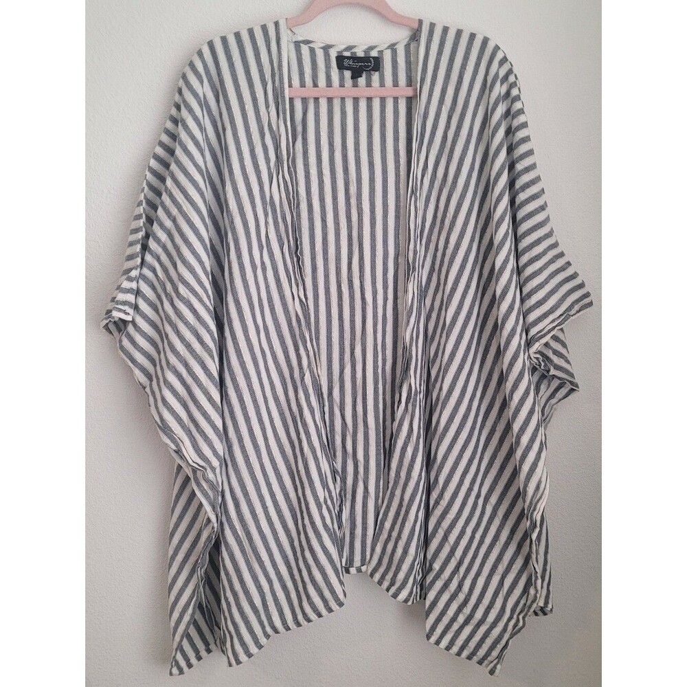 Whispers New York Linen Striped Kimono Cardigan Cover Up Metallic Small Coastal